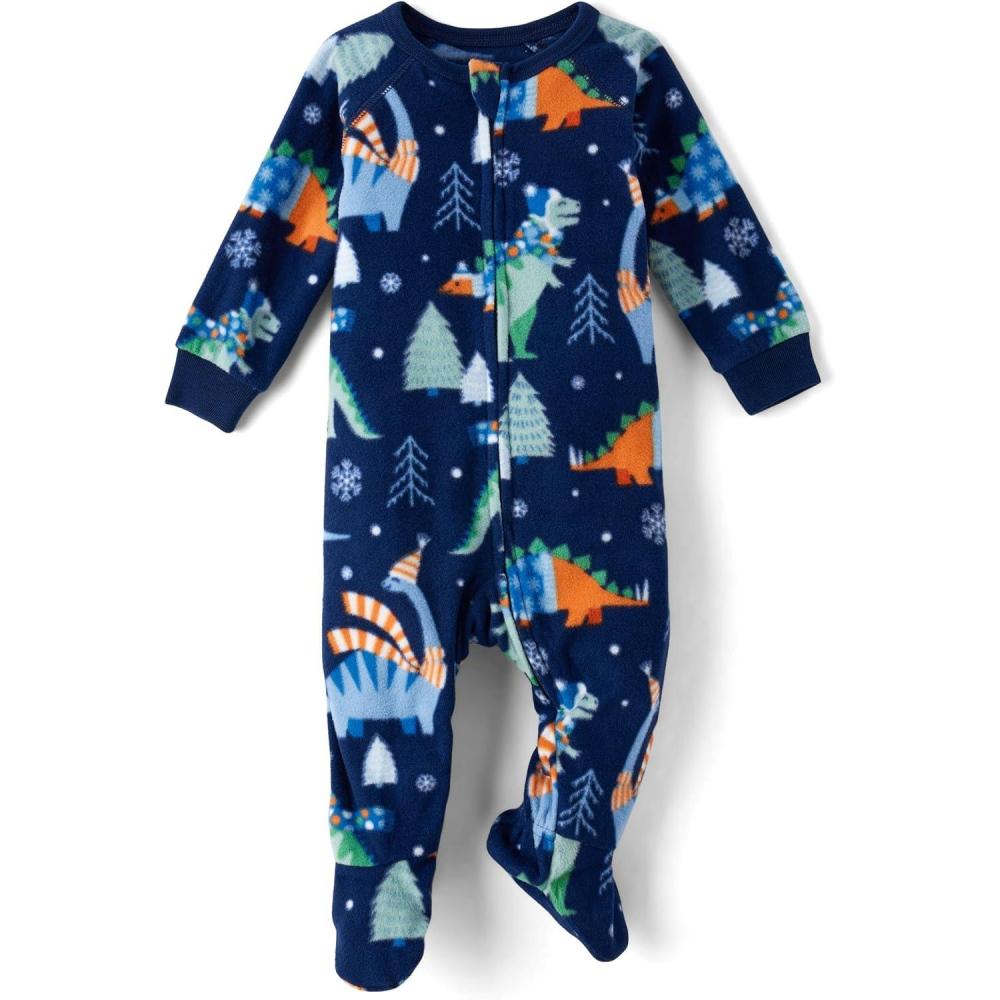 imageThe Childrens Place babygirls And Toddler Fleece Long Sleeve Zip Front One Piece Footed Pajamassleep ampamp PlayDownpour Dinosaurs