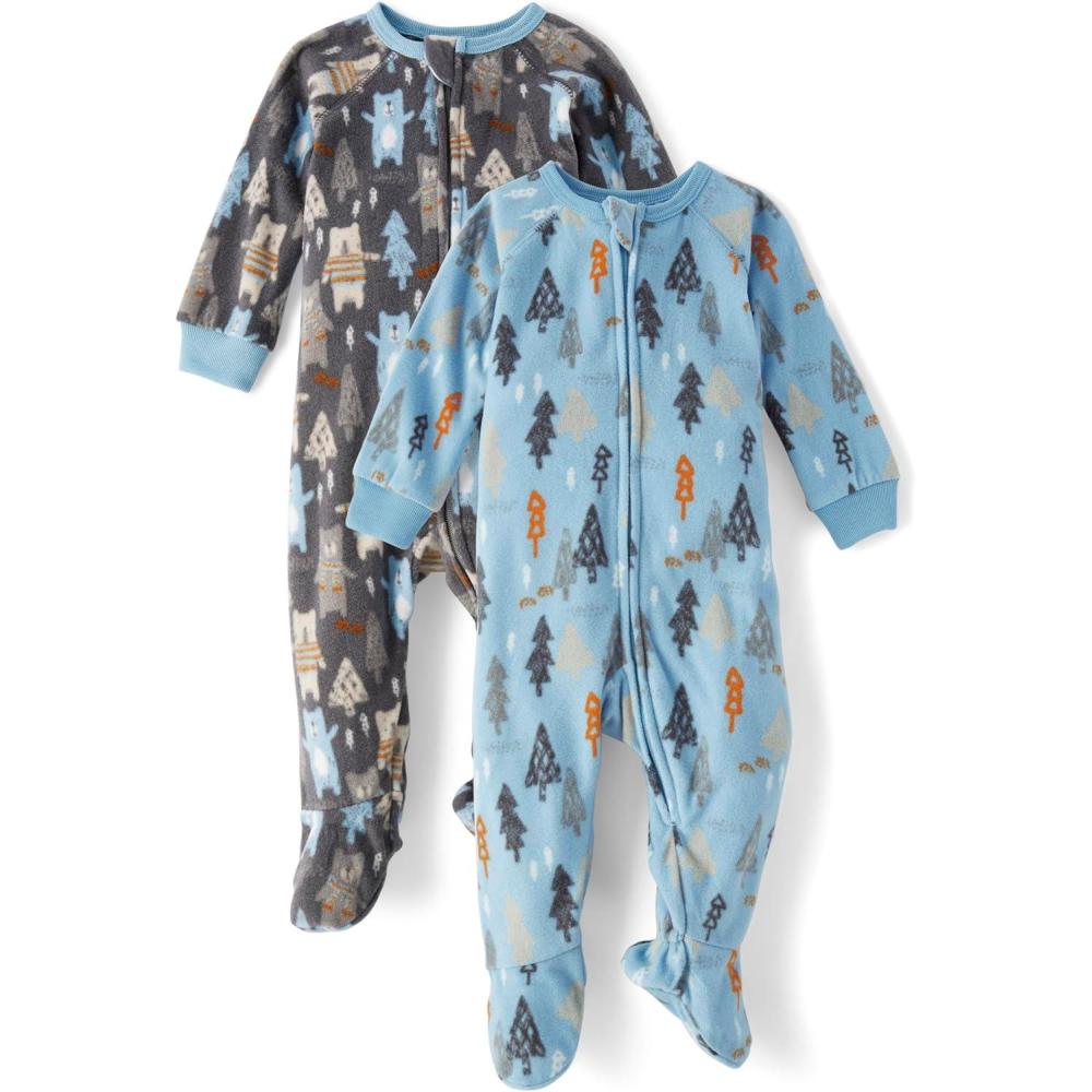 imageThe Childrens Place babygirls And Toddler Fleece Long Sleeve Zip Front One Piece Footed Pajamassleep ampamp PlayForestBear 2pack