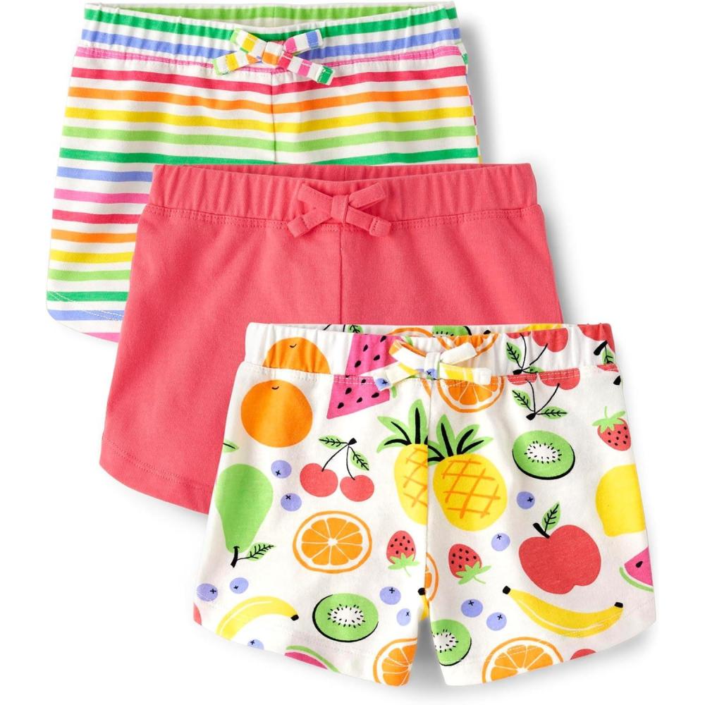 imageThe Childrens Place Baby Girls and Toddler Assorted Knit ShortsFruit Stripe 3pack