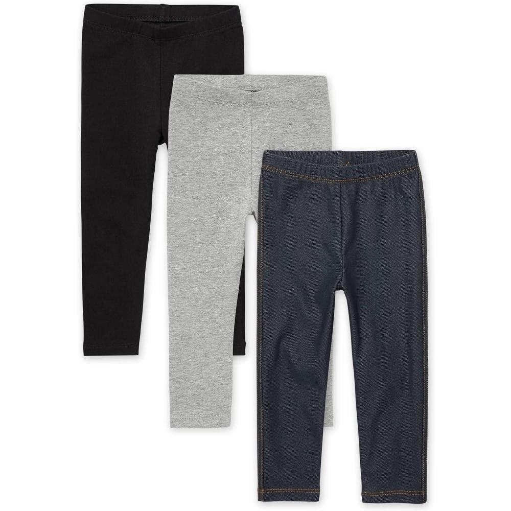 imageThe Childrens Place BabyGirls and Toddler Leggings 3PackBlackSmoke GrayTrue Indigo 3pack