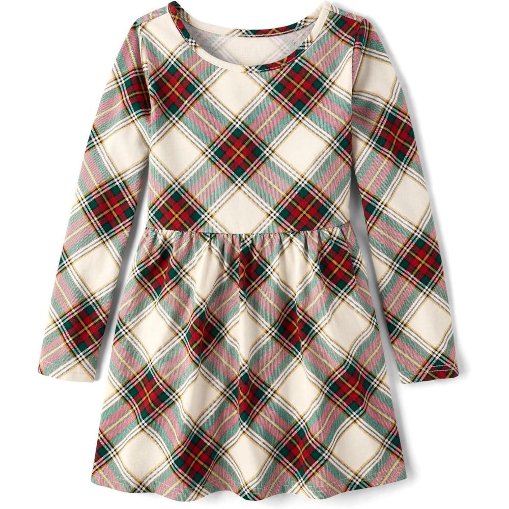 imageThe Childrens Place Girls Printed Skater Dress Long SleeveWhite Daisy