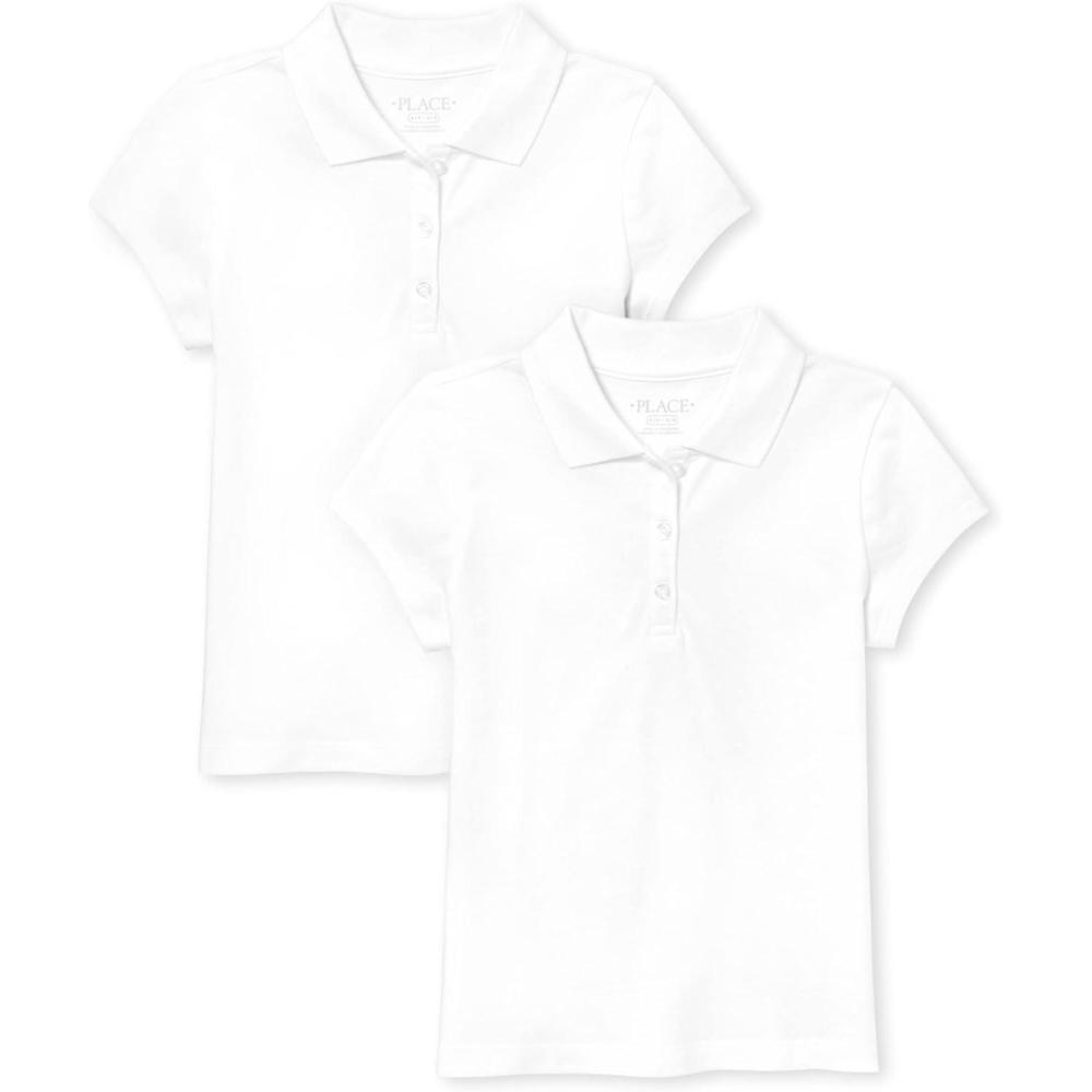 imageThe Childrens Place Girls Short Sleeve Pique Polo 2 PackWhite 2pack