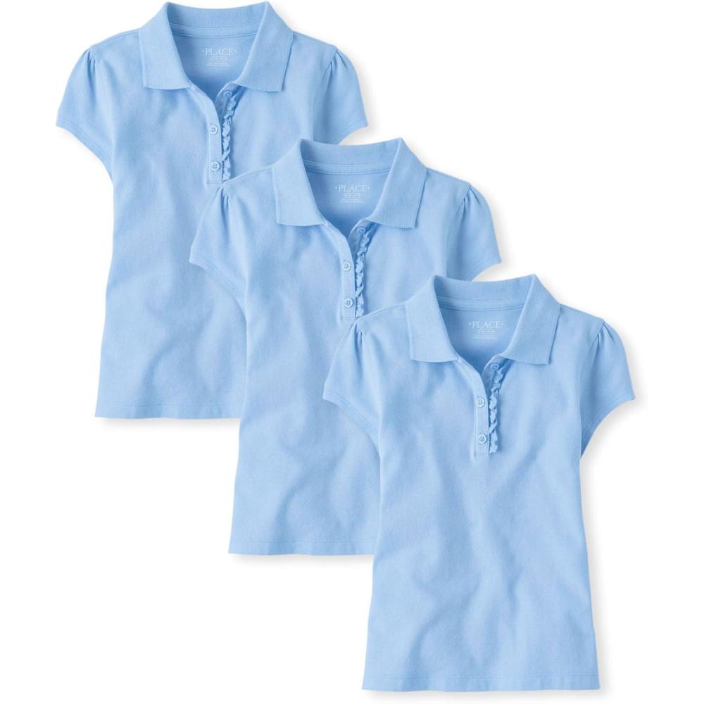 imageThe Childrens Place Girls Short Sleeve Ruffle Pique Polo 3 PackDaybreak