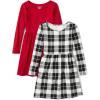 The Children’s Place Girls Printed Skater Dress, Long Sleeve(Printed Birch Plaid_black_simply White 2-pack)