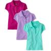 The Children’s Place Girls’ Short Sleeve Ruffle Pique Polo, 3 Pack(Seafrost/Aurora Pink/Purple)