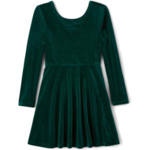 The Children’s Place Girls Printed Skater Dress, Long Sleeve(Green Velour)