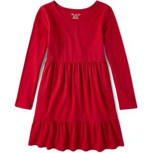 The Children’s Place Girls Printed Skater Dress, Long Sleeve(Solid Red)