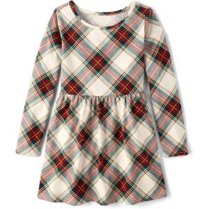 The Children’s Place Girls Printed Skater Dress, Long Sleeve(White Daisy)