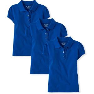 The Children’s Place Girls’ Short Sleeve Ruffle Pique Polo, 3 Pack(Renew Blue)