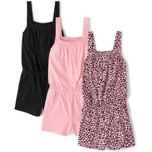 The Children’s Place Girls’ Sleeveless Summer Romper(Pink Leopard 3-pack)