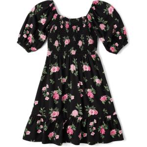 The Children’s Place girls Floral Smocked Babydoll Dress(Black Floral)
