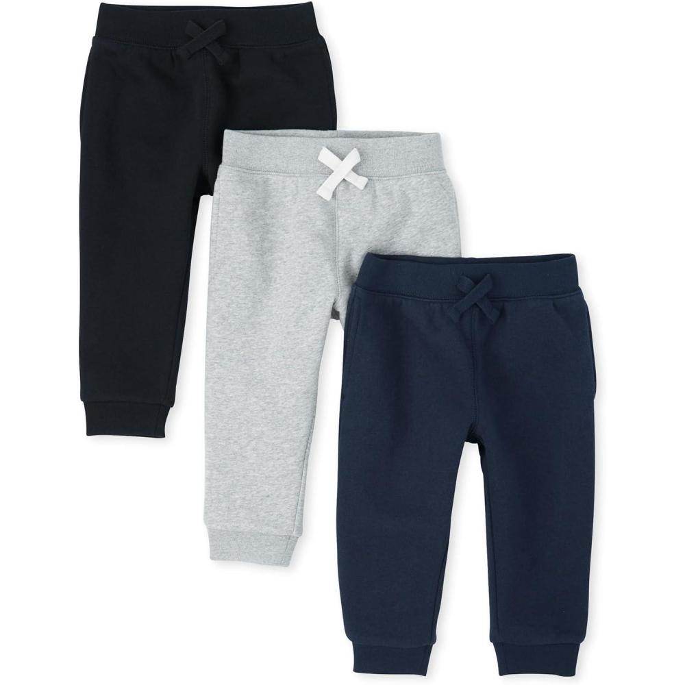 imageThe Childrens Place Baby Boys Active Fleece Jogger PantsBlackSmoke GrayNew Navy 3pack