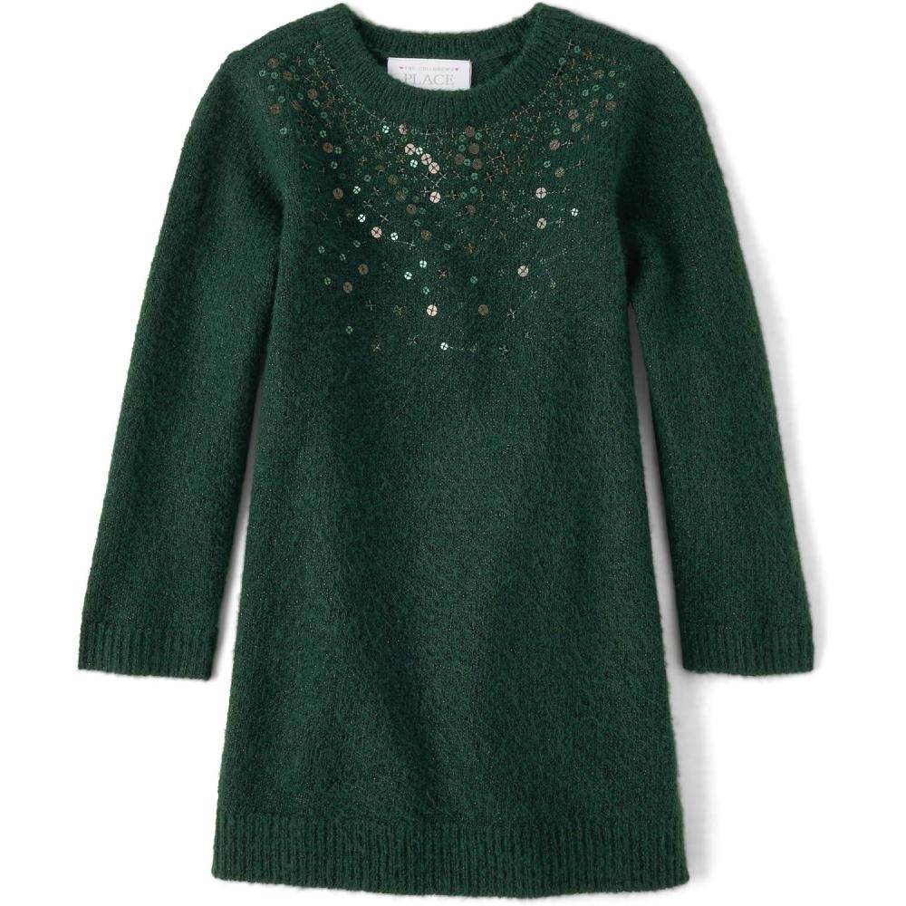 imageThe Childrens Place Baby and Toddler Girls Long Sleeve Sweater DressForest Green