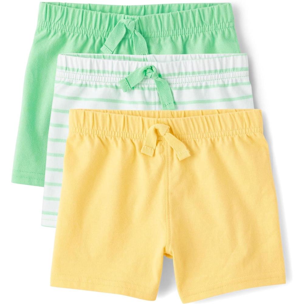 imageThe Childrens Place BabyBoys and Newborn Pull on Cotton ShortsYellowStripedGreen 3pack