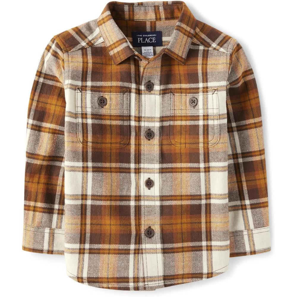 imageThe Childrens Place BabyBoys and Toddler Long Sleeve Plaid Flannel Button Up ShirtHaystack Plaid