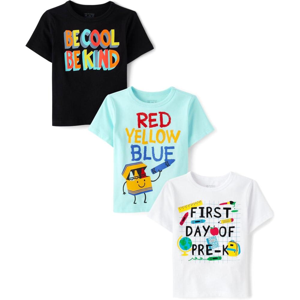 imageThe Childrens Place BabyBoys and Toddler SchoolLearning Short Sleeve Graphic TShirts3 PackBe CoolColors1st Day of Prek