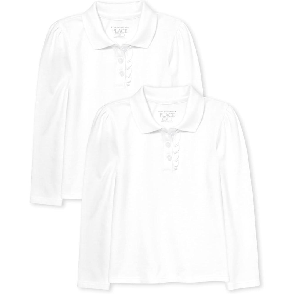 imageThe Childrens Place BabyGirls Toddler Multipack Long Sleeve Ruffle Pique PolosWhite 2pack