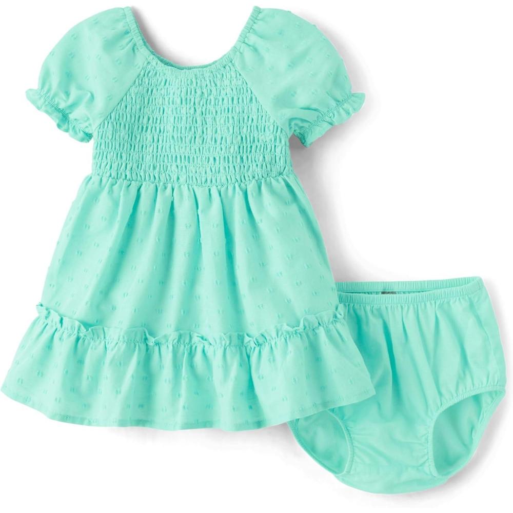 imageThe Childrens Place BabyGirls and Newborn Casual Short Sleeve Dress with Diaper CoverMint Tea