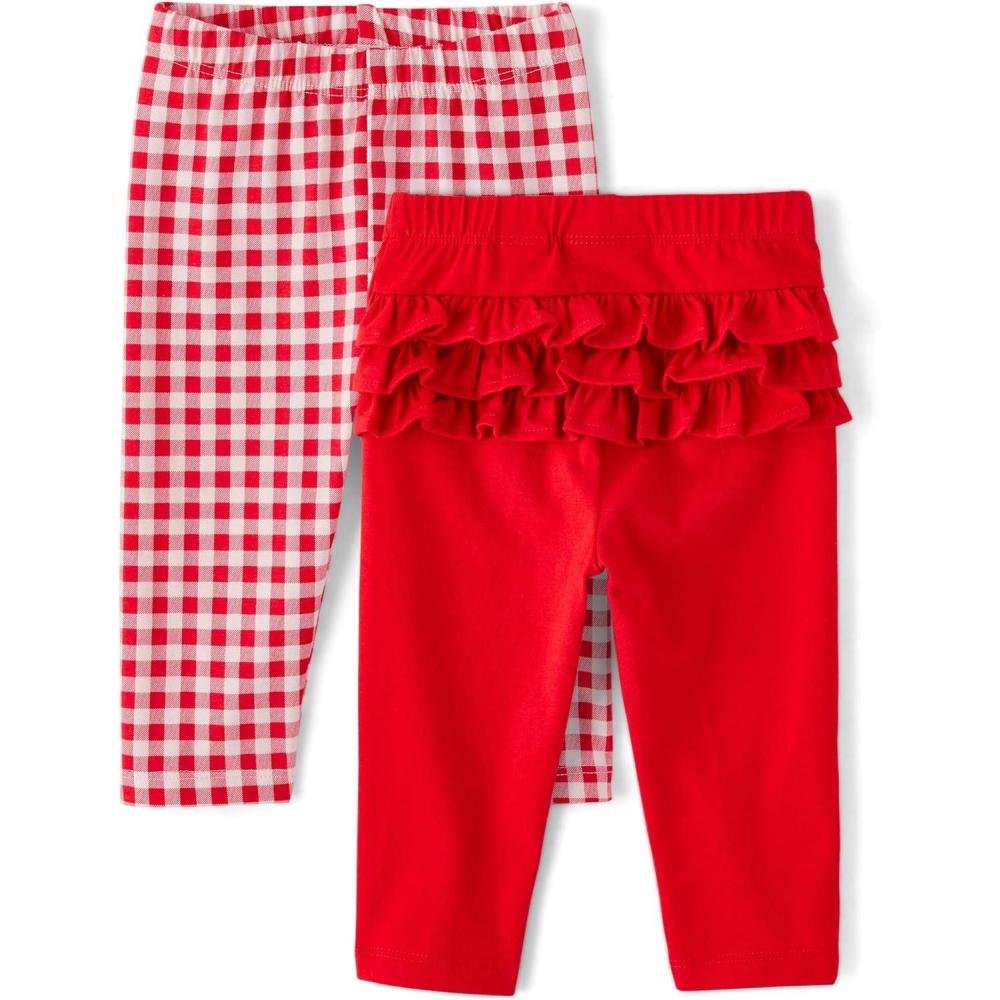 imageThe Childrens Place BabyGirls and Newborn Pull on PantsRed GinghamRed Ruffle 2pack