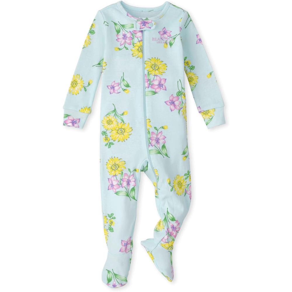 imageThe Childrens Place BabyGirls and Toddler Long Sleeve ZipFront Snug Fit 100 Cotton 1 or 2 Piece SetBlue Foral