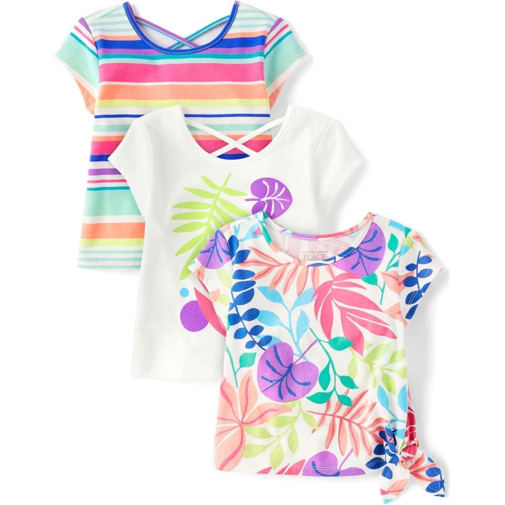 imageThe Childrens Place BabyGirls and Toddler Short Sleeve Everyday TShirtsSummer Stripe 3pack