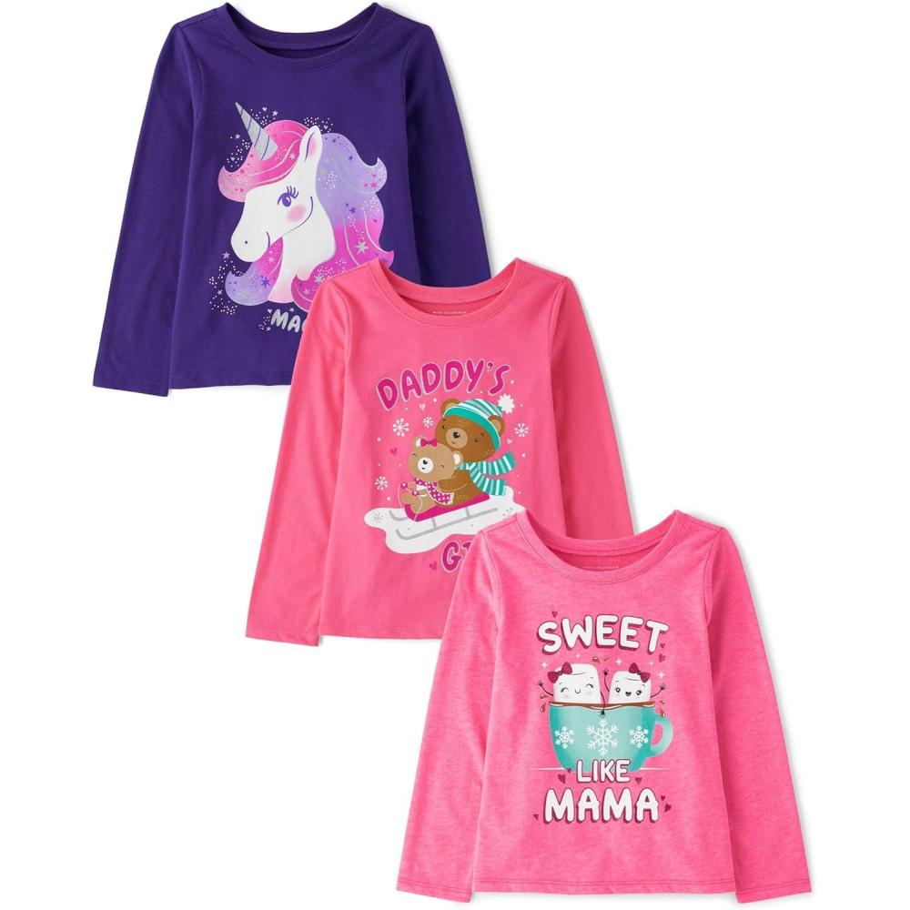 imageThe Childrens Place BabyGirls and Toddler UnicornsButterfliesTrends Long Sleeve Graphic TShirts3 PackUnicornDaddys GirlSweet Mama