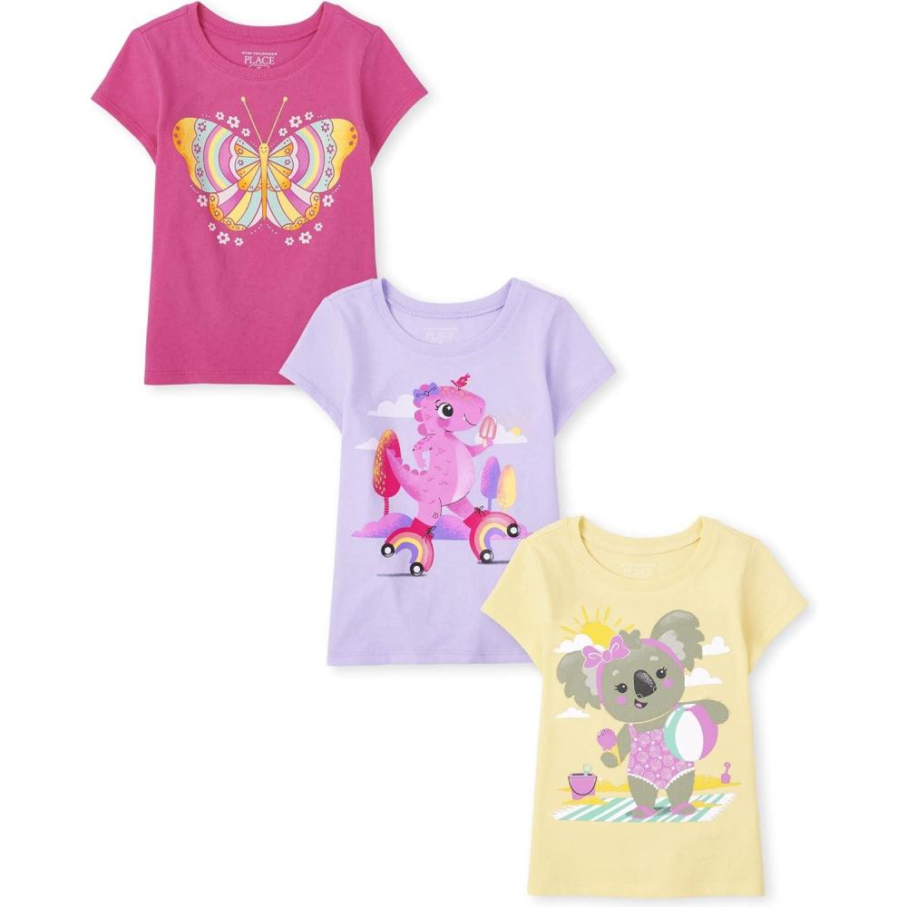 imageThe Childrens Place BabyGirls and Toddler UnicornsButterfliesTrends Short Sleeve Graphic TShirts3 PackBeach KoalaFlowersDino Skater