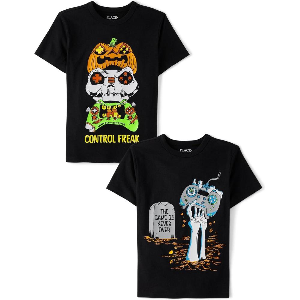 imageThe Childrens Place Boys All HolidaysBirthdays Short Sleeve Graphic TShirts2 PackSkeleton HandControl Freak
