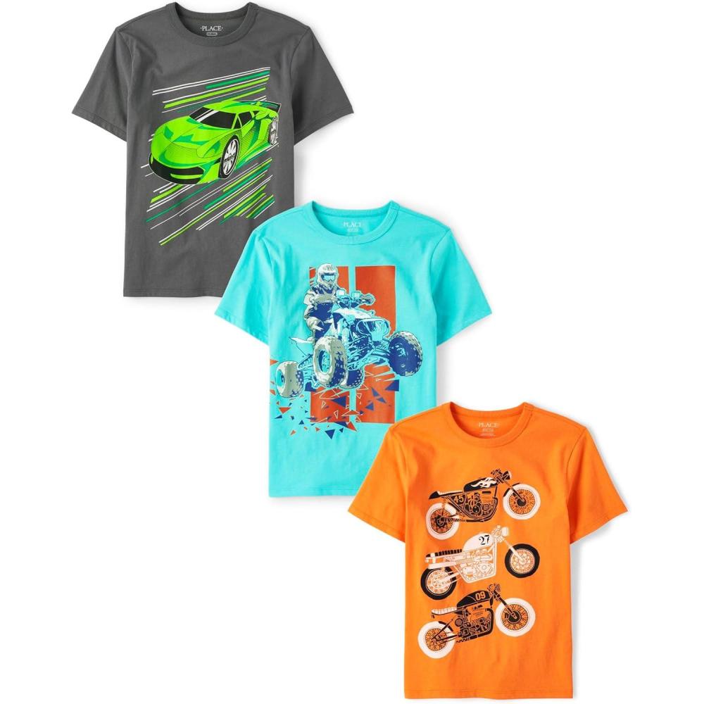 imageThe Childrens Place Boys AnimalsCars Short Sleeve Graphic TShirts3 PackExtremer 3pack