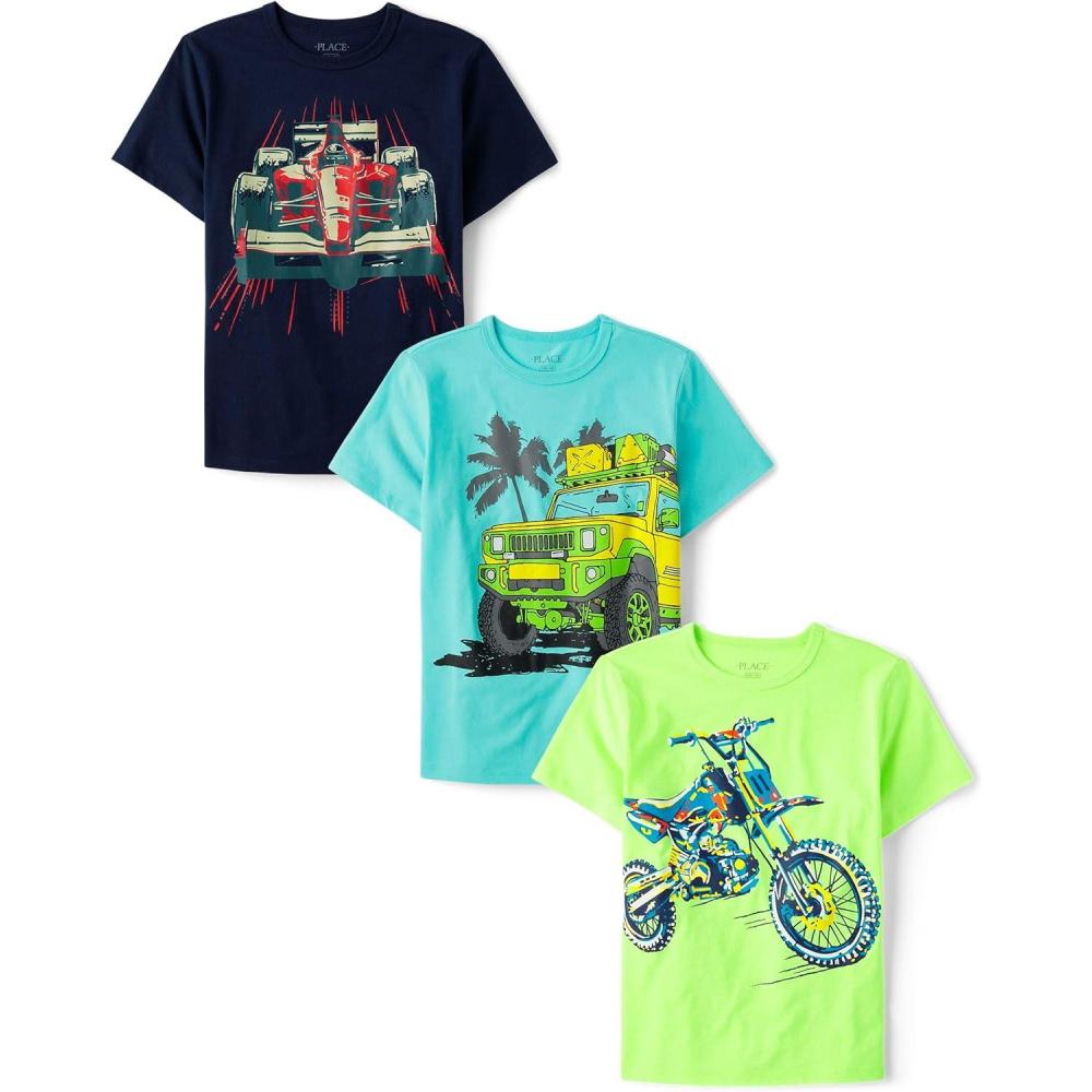 imageThe Childrens Place Boys AnimalsCars Short Sleeve Graphic TShirts3 PackMotorcycleSafariRacecar