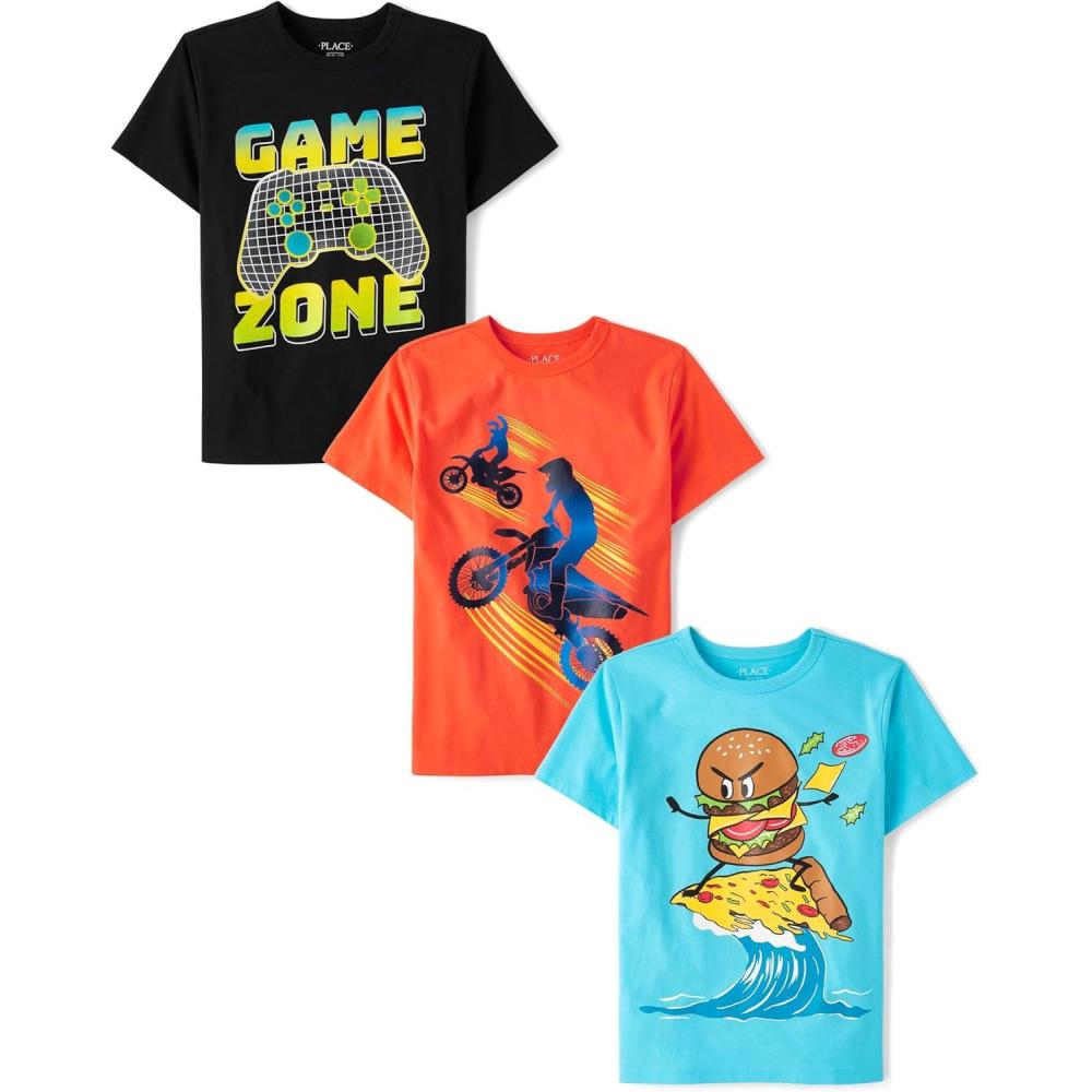 imageThe Childrens Place Boys Boys Short Sleeve Graphic T Shirt 3PackGame ZoneBikersCheeseburger
