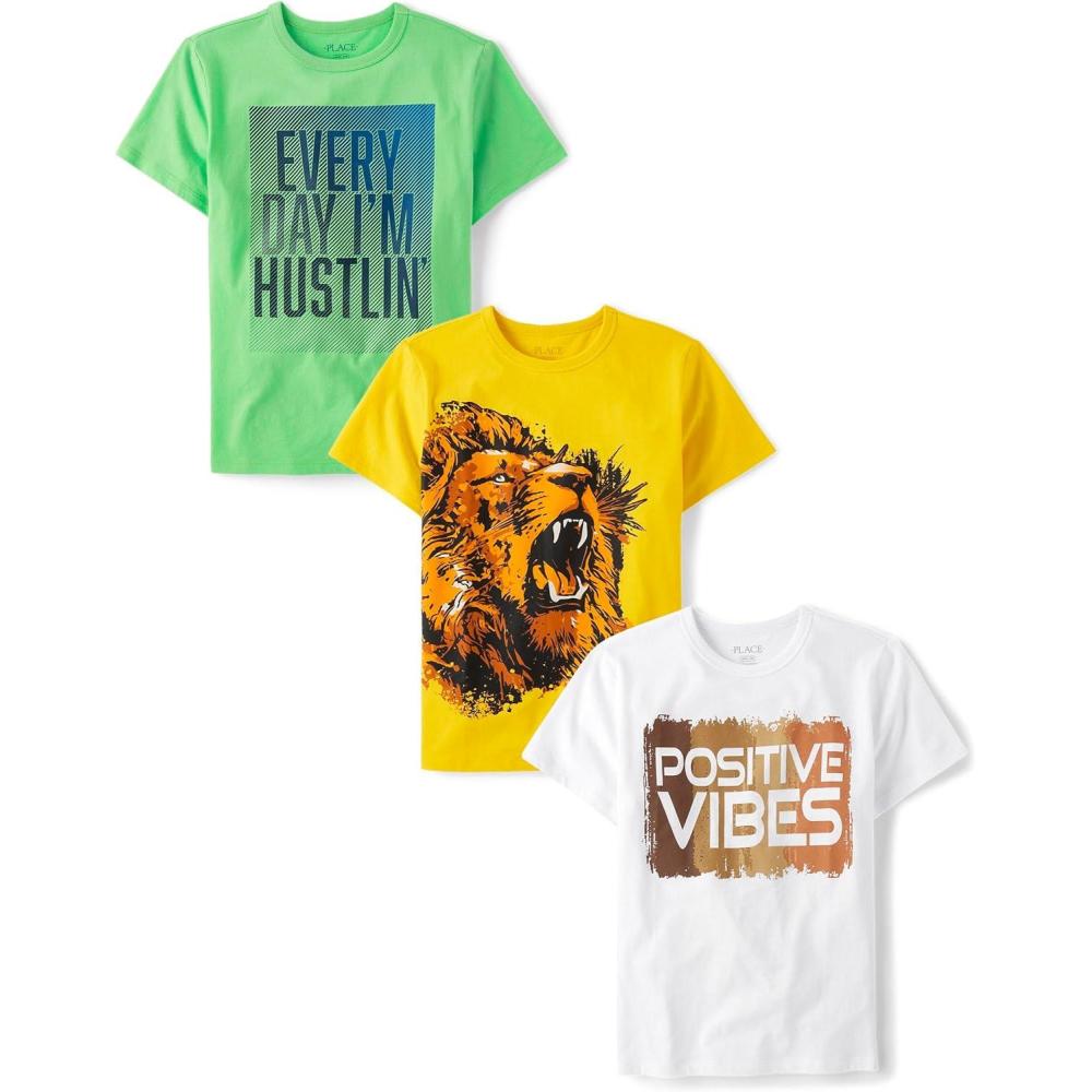 imageThe Childrens Place Boys Boys Short Sleeve Graphic T Shirt 3PackHustlinLionPositive Vibes