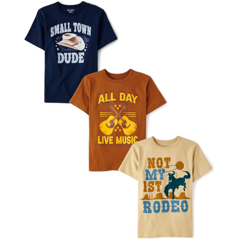 imageThe Childrens Place Boys Boys Short Sleeve Graphic T Shirt 3PackSmall Town DudeLive MusicRodeo