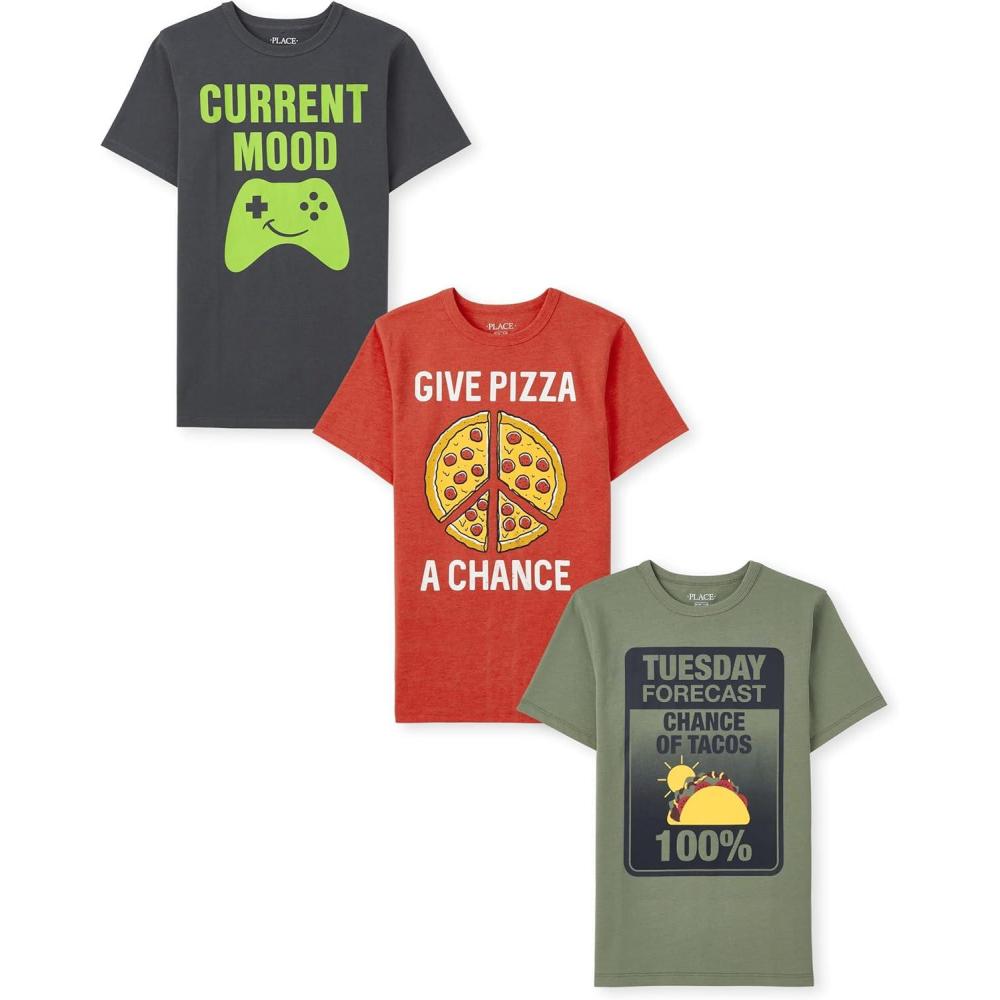 imageThe Childrens Place Boys Boys Short Sleeve Graphic T Shirt 3PackTuesday ForecastPizzaCurrent Mood