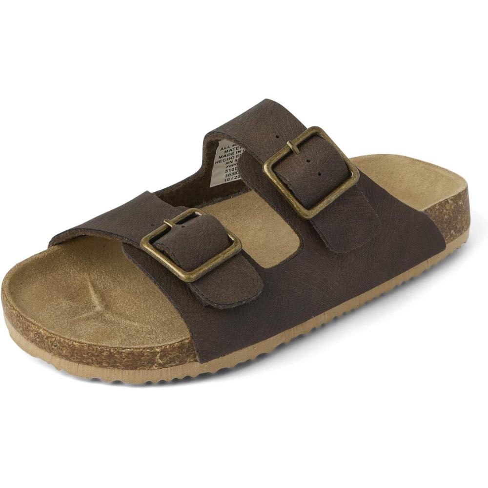 imageThe Childrens Place Boys Casual Slip on Double Buckle Slide SandalsBrown