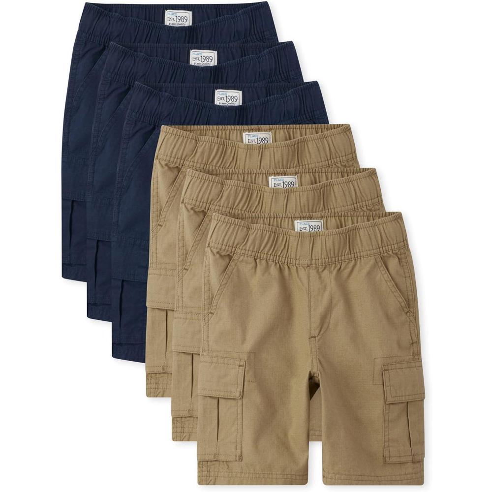 imageThe Childrens Place Boys Essential Cargo ShortsFlaxTidal 6pack