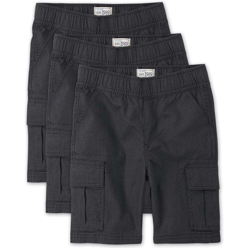imageThe Childrens Place Boys Essential Cargo ShortsWashed Black 3pack