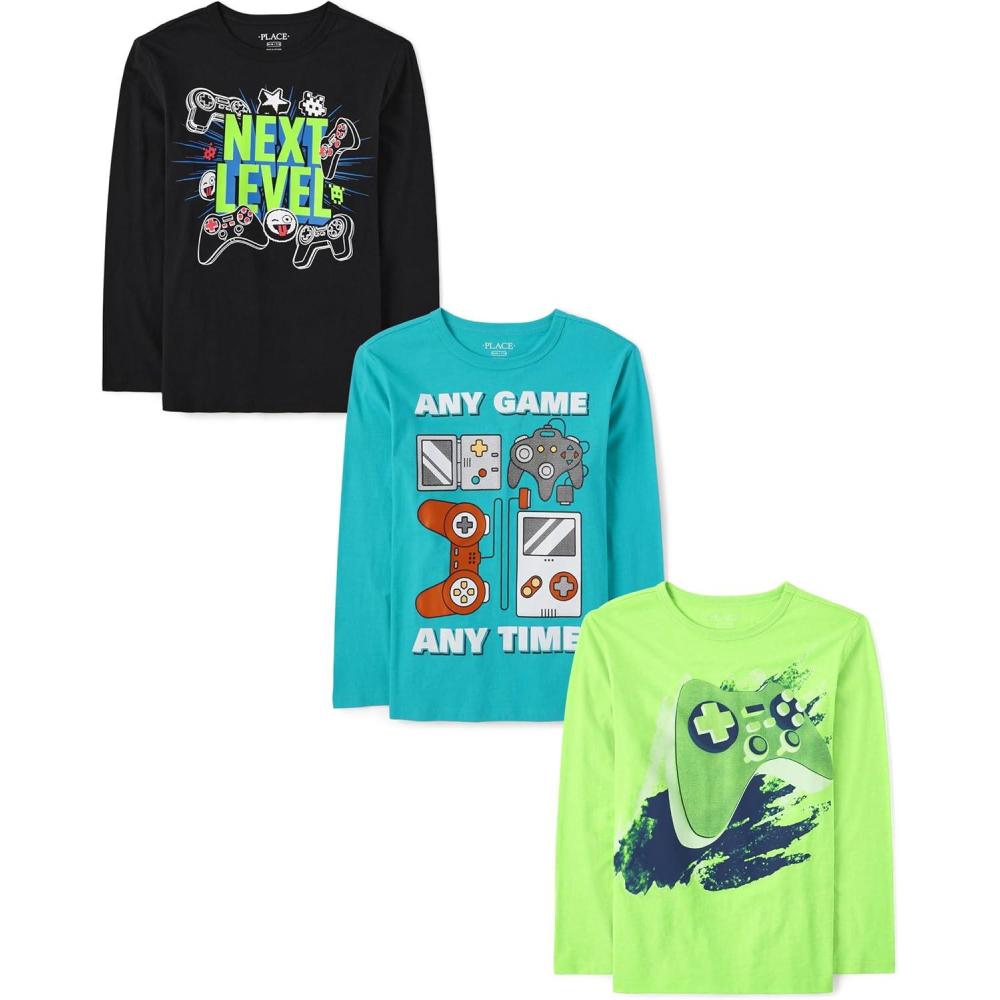 imageThe Childrens Place Boys Gamer Long Sleeve Graphic TShirtsmultipacksAny Game Any Time 3pack