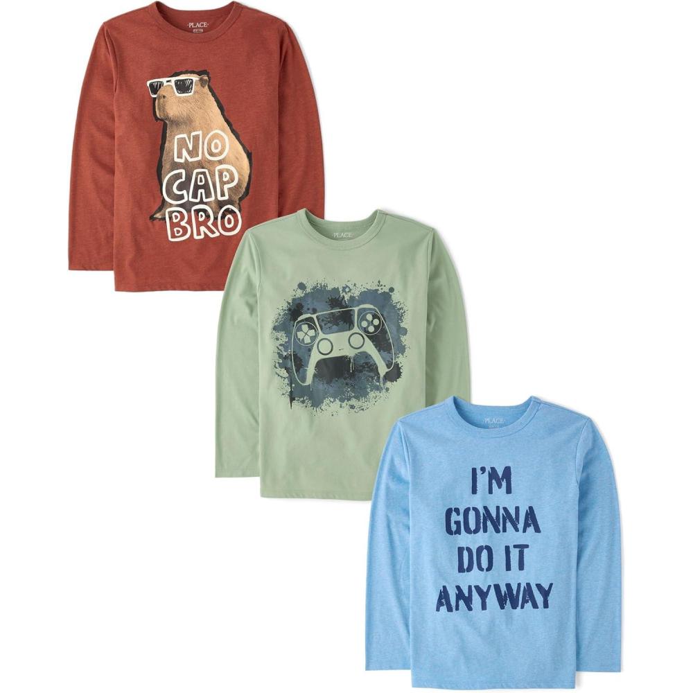 imageThe Childrens Place Boys Gamer Long Sleeve Graphic TShirtsmultipacksCamoAnywayNo Cap 3pack