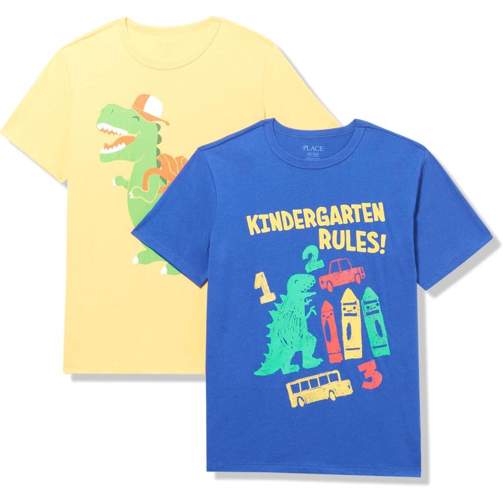 imageThe Childrens Place Boys GamerSportsCars Short Sleeve Graphic TShirts2 PackKindergarten RulesDino Backpack