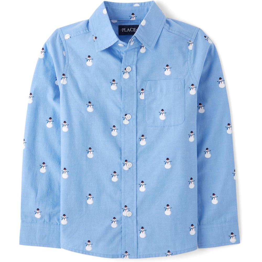 imageThe Childrens Place Boys Long Sleeve Poplin Button Down ShirtButton Down ShirtSnowmen