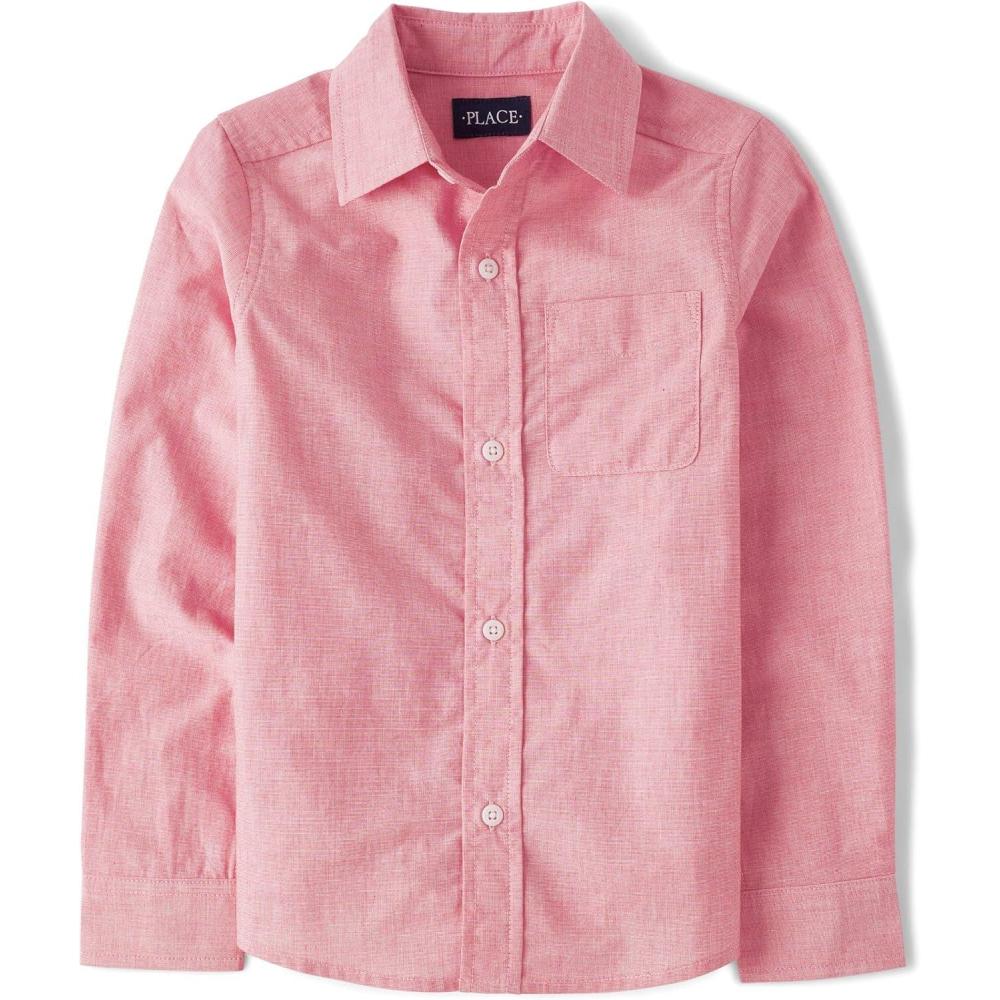 imageThe Childrens Place Boys Long Sleeve Poplin Button Down ShirtButton Down ShirtTango Red