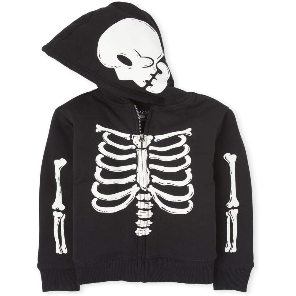imageThe Childrens Place Boys Long Sleeve Sherpa Lined ZipFront Hoodie SweatshirtBlack Skeleton