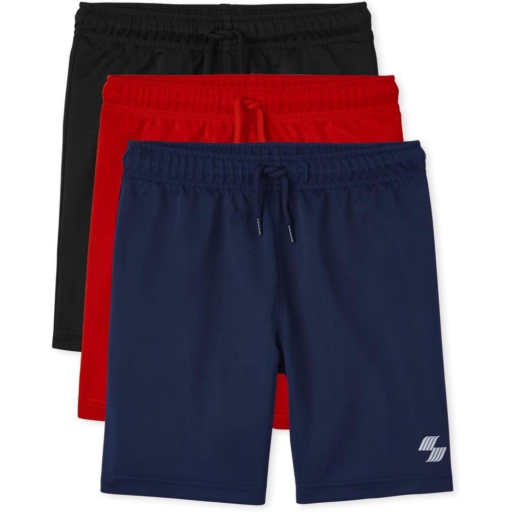 imageThe Childrens Place Boys Performance Basketball Shorts 2 PackBlack  Red  Navy