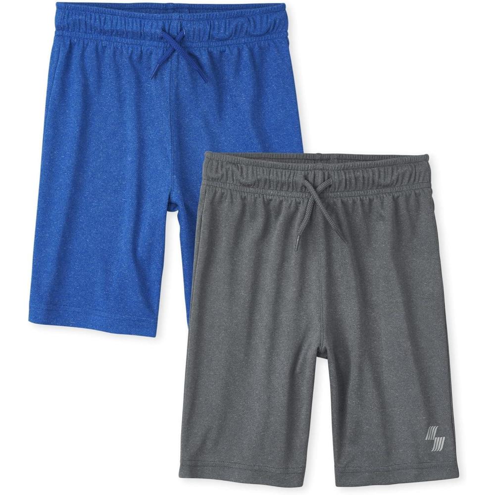 imageThe Childrens Place Boys Performance Basketball Shorts 2 PackBlueGrey 2pack
