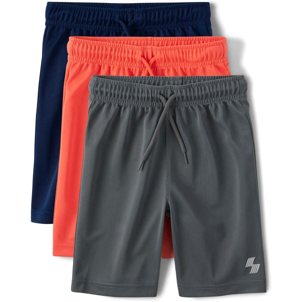 imageThe Childrens Place Boys Performance Basketball Shorts 2 PackNavyGrayOrange 3pack