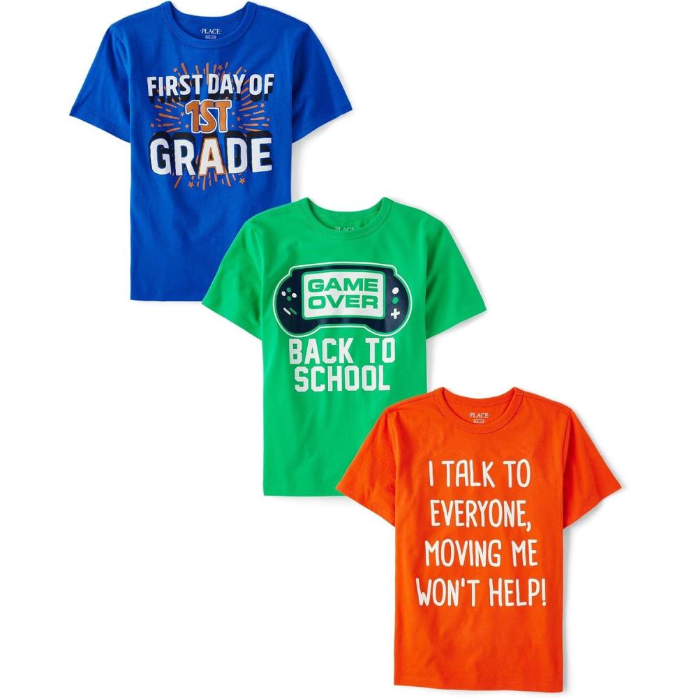 imageThe Childrens Place Boys SchoolLearning Short Sleeve Graphic TShirts3 Pack1st Day of 1st GradeGame OverI Talk