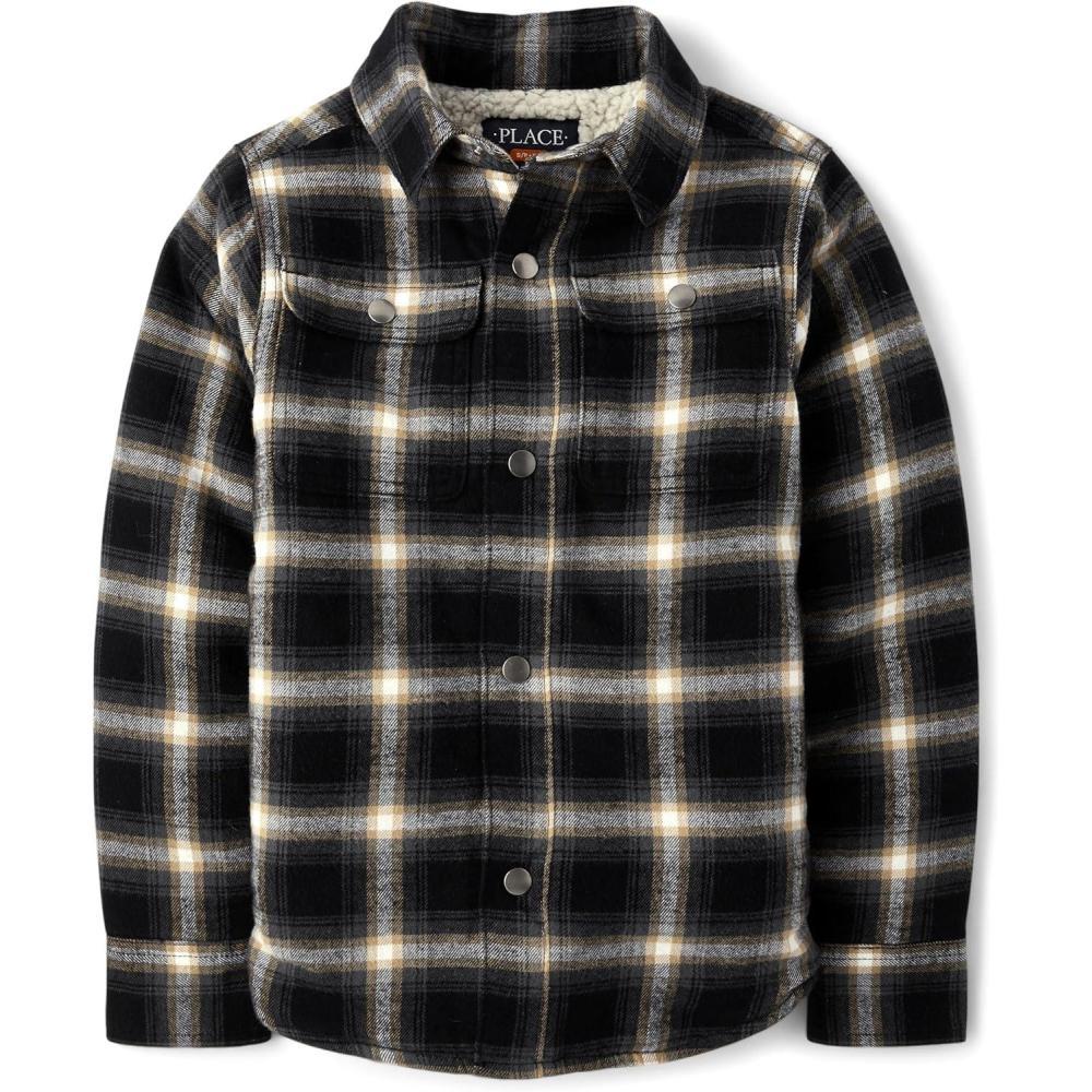 imageThe Childrens Place Boys Sherpa Lined Shirt JacketBlack Plaid