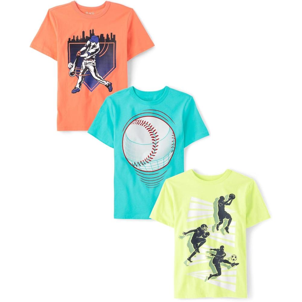 imageThe Childrens Place Boys Sports Short Sleeve Graphic TShirts MultipacksBaseball 3pack