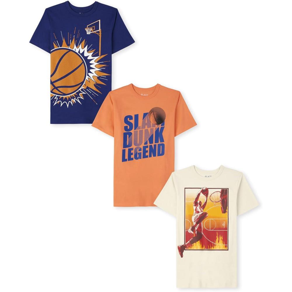 imageThe Childrens Place Boys Sports Short Sleeve Graphic TShirts MultipacksBasketball Slam 3pack